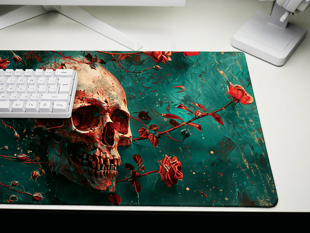 Eternal Bloom Design 6, Desk Pad, Mouse Pad, Desk Mat, Crimson Surrealism, Deep Sea Florals