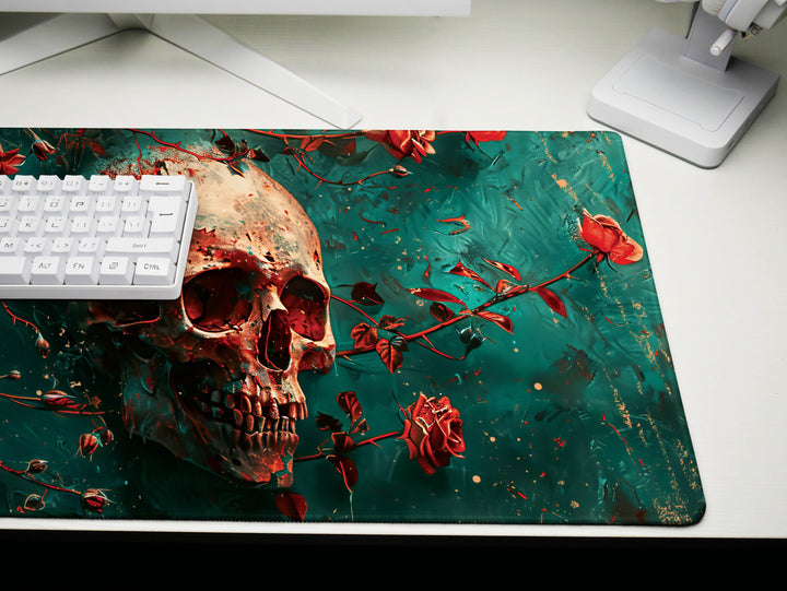 Eternal Bloom Design 6, Desk Pad, Mouse Pad, Desk Mat, Crimson Surrealism, Deep Sea Florals