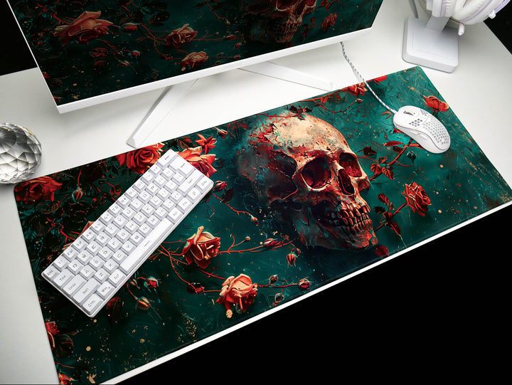 Eternal Bloom Design 6, Desk Pad, Mouse Pad, Desk Mat, Crimson Surrealism, Deep Sea Florals