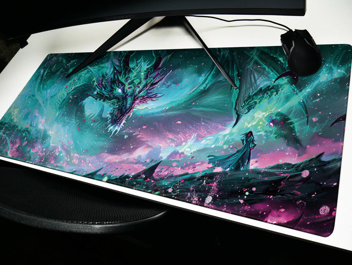 Mystic Nebula Design 4, Desk Pad, Mouse Pad, Desk Mat, Sea Dragon's Embrace, Aquatic Majesty