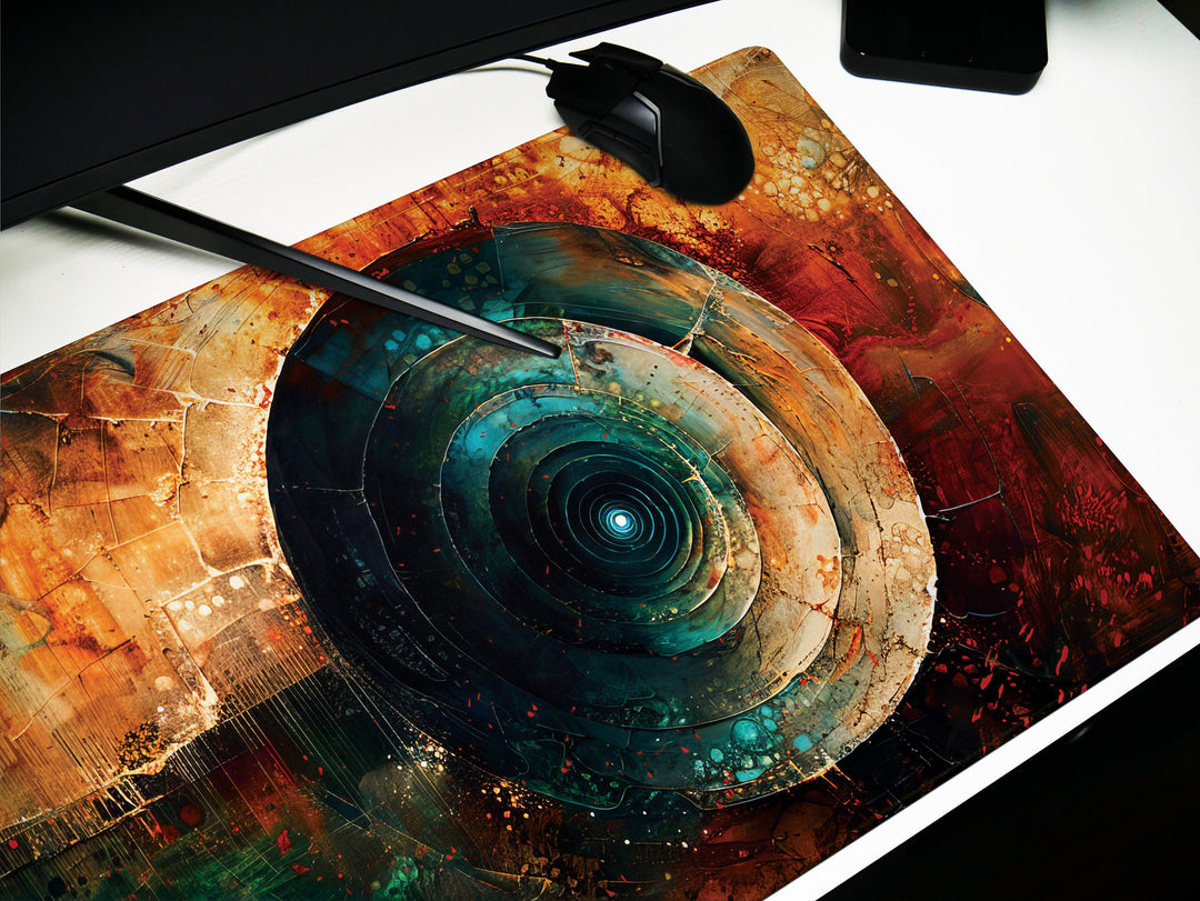 Spiral Genesis Design 1, Desk Pad, Mouse Pad, Desk Mat, Enigmatic Abstract Art, Vivid Colors, Dynamic Flow