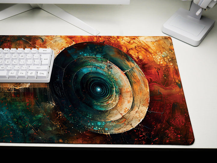 Spiral Genesis Design 1, Desk Pad, Mouse Pad, Desk Mat, Enigmatic Abstract Art, Vivid Colors, Dynamic Flow
