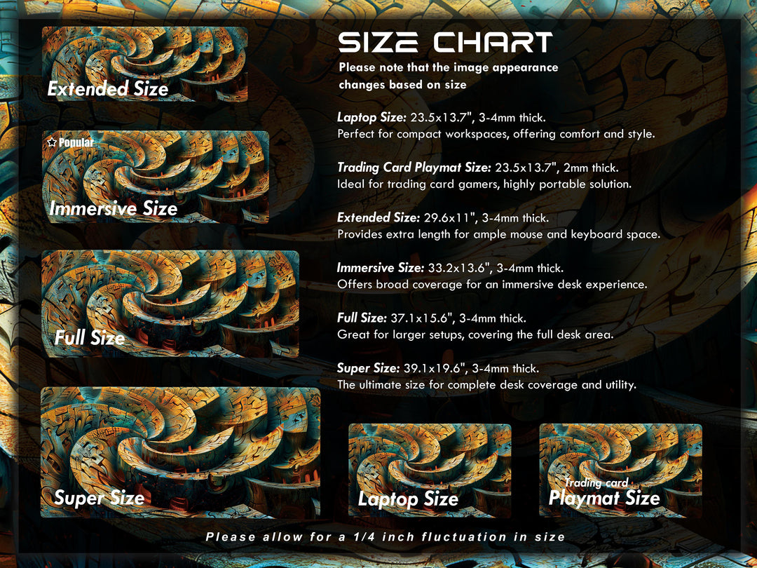 Spiral Genesis Design 2, Desk Pad, Mouse Pad, Desk Mat, Labyrinthine Textures, Earth Tones, Metallic Finish