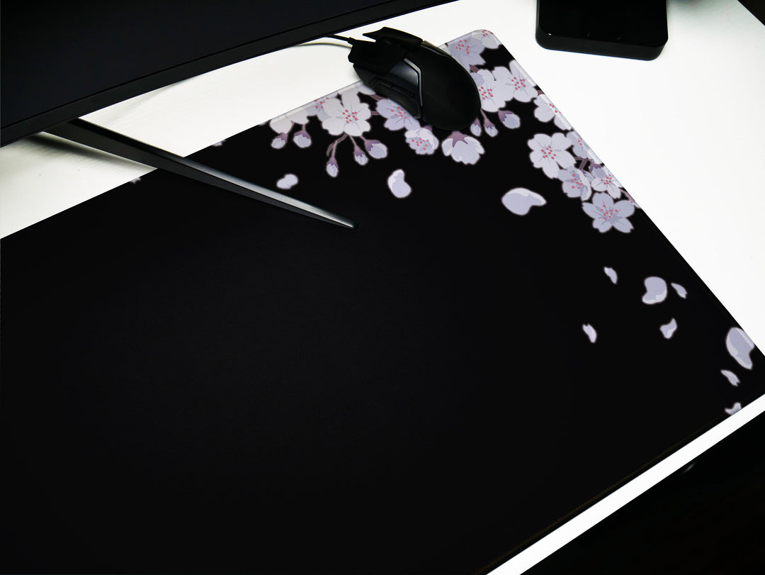 Ethereal Sakura Nightfall, Desk Pad, Mouse Pad, Desk Mat, Serene Blossoms, Elegant Floral Art