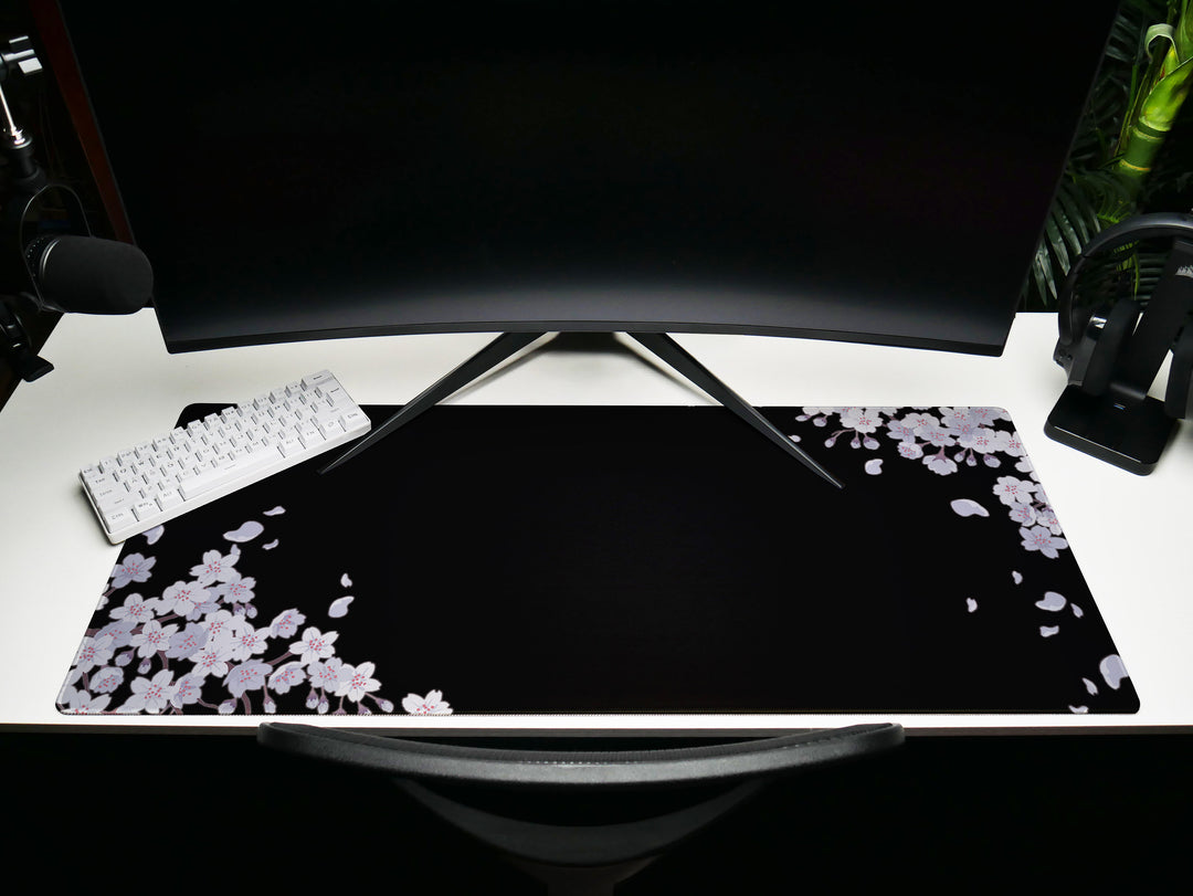 Ethereal Sakura Nightfall, Desk Pad, Mouse Pad, Desk Mat, Serene Blossoms, Elegant Floral Art
