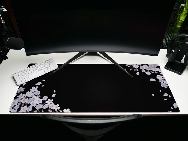 Ethereal Sakura Nightfall, Desk Pad, Mouse Pad, Desk Mat, Serene Blossoms, Elegant Floral Art
