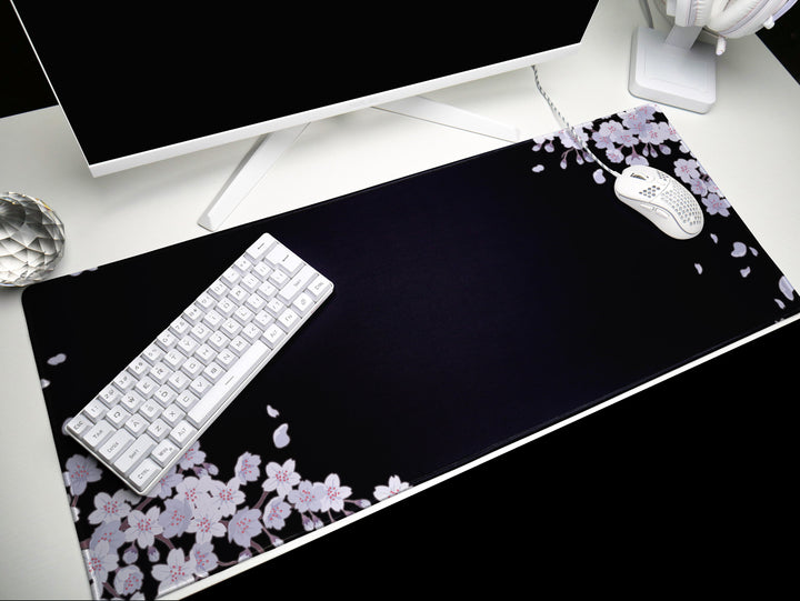 Ethereal Sakura Nightfall, Desk Pad, Mouse Pad, Desk Mat, Serene Blossoms, Elegant Floral Art