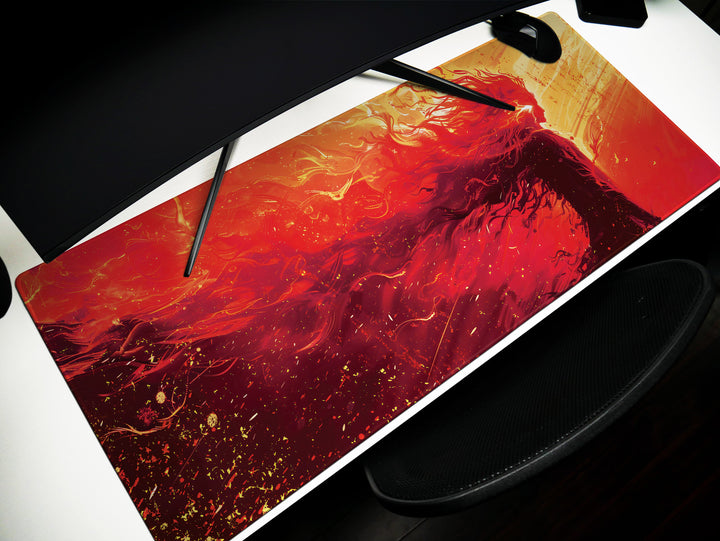 Inferno Elemental Design 1, Desk Pad, Mouse Pad, Desk Mat, Luminous Blaze, Energetic Swirls