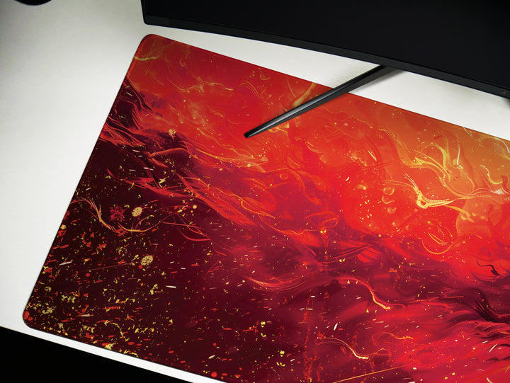 Inferno Elemental Design 1, Desk Pad, Mouse Pad, Desk Mat, Luminous Blaze, Energetic Swirls