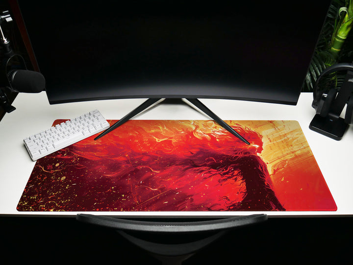 Inferno Elemental Design 1, Desk Pad, Mouse Pad, Desk Mat, Luminous Blaze, Energetic Swirls