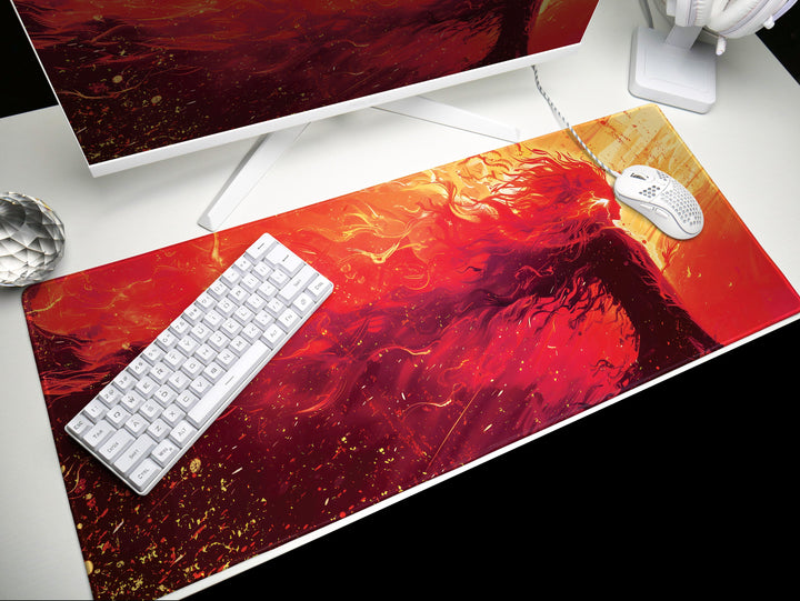 Inferno Elemental Design 1, Desk Pad, Mouse Pad, Desk Mat, Luminous Blaze, Energetic Swirls