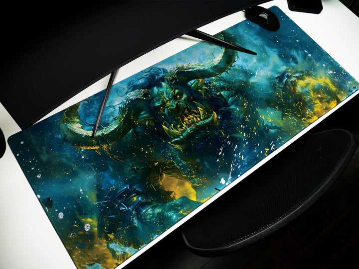 Inferno Elemental Design 4, Desk Pad, Mouse Pad, Desk Mat, Blue Depths, Leviathan's Wrath