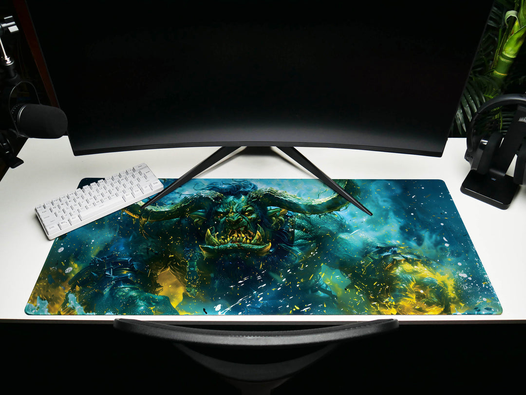 Inferno Elemental Design 4, Desk Pad, Mouse Pad, Desk Mat, Blue Depths, Leviathan's Wrath