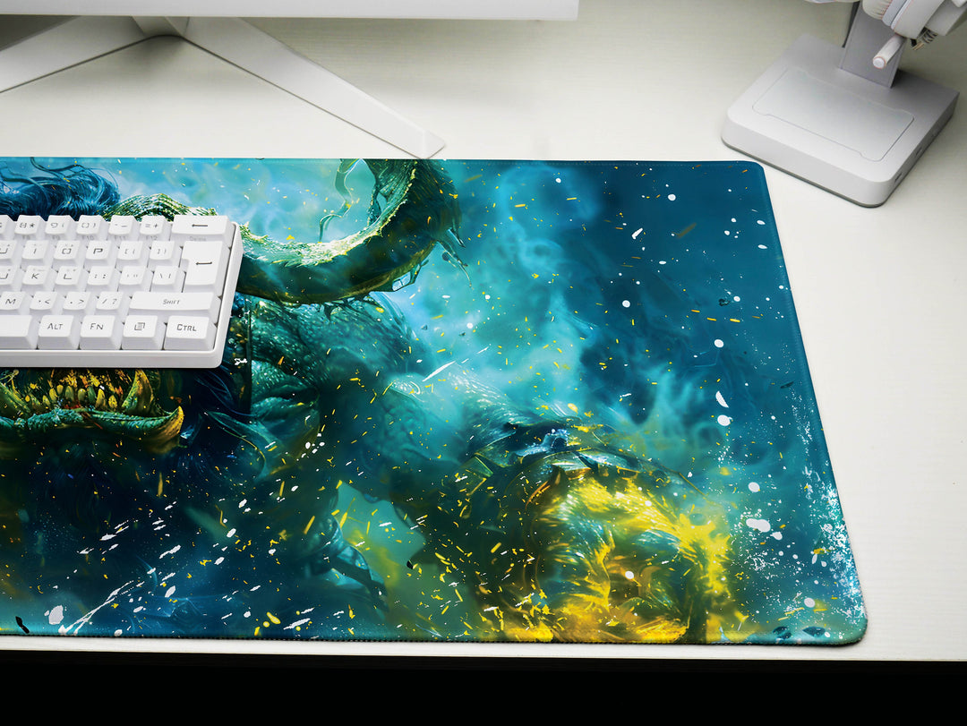 Inferno Elemental Design 4, Desk Pad, Mouse Pad, Desk Mat, Blue Depths, Leviathan's Wrath