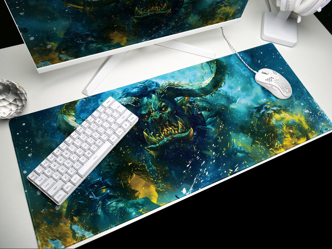 Inferno Elemental Design 4, Desk Pad, Mouse Pad, Desk Mat, Blue Depths, Leviathan's Wrath