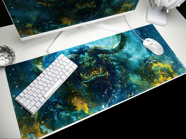 Inferno Elemental Design 4, Desk Pad, Mouse Pad, Desk Mat, Blue Depths, Leviathan's Wrath