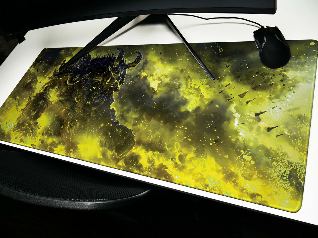 Inferno Elemental Design 5, Desk Pad, Mouse Pad, Desk Mat, Golden Fury, Majestic Charge