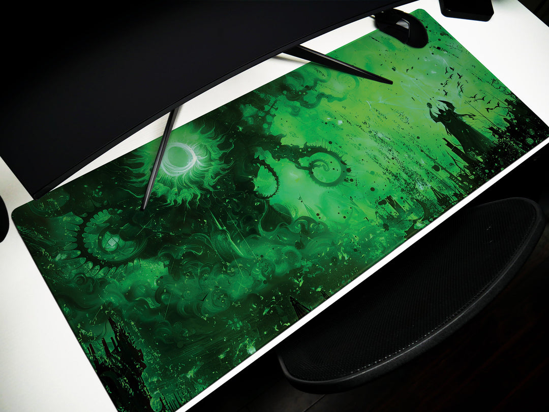 Eldritch Inferno Design 3, Desk Pad, Mouse Pad, Desk Mat, Ethereal Green, Phantom Shadows