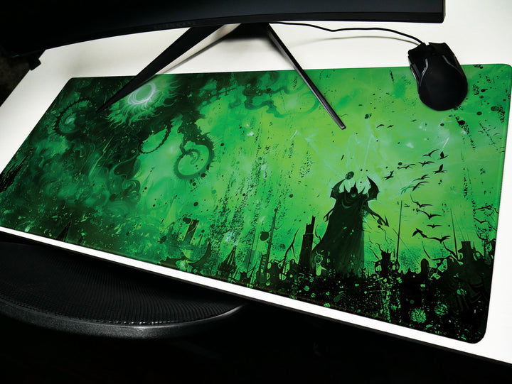 Eldritch Inferno Design 3, Desk Pad, Mouse Pad, Desk Mat, Ethereal Green, Phantom Shadows