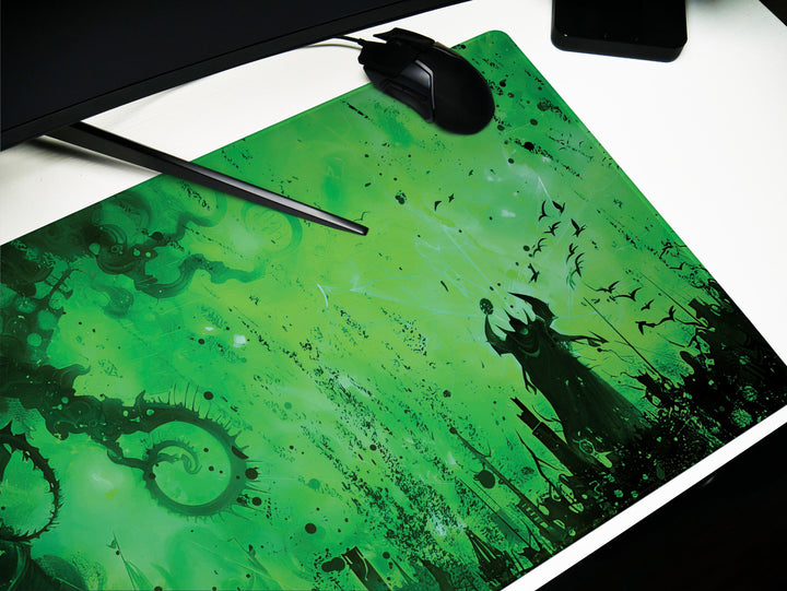Eldritch Inferno Design 3, Desk Pad, Mouse Pad, Desk Mat, Ethereal Green, Phantom Shadows