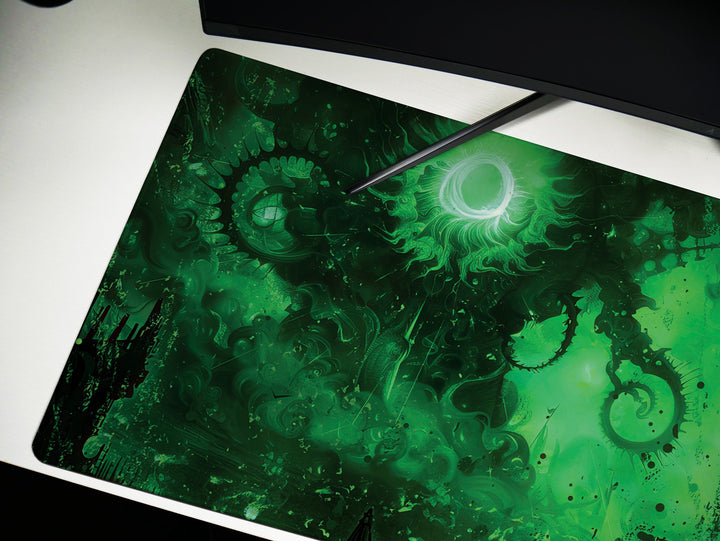 Eldritch Inferno Design 3, Desk Pad, Mouse Pad, Desk Mat, Ethereal Green, Phantom Shadows