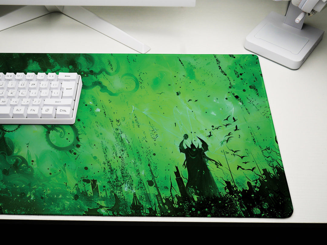 Eldritch Inferno Design 3, Desk Pad, Mouse Pad, Desk Mat, Ethereal Green, Phantom Shadows
