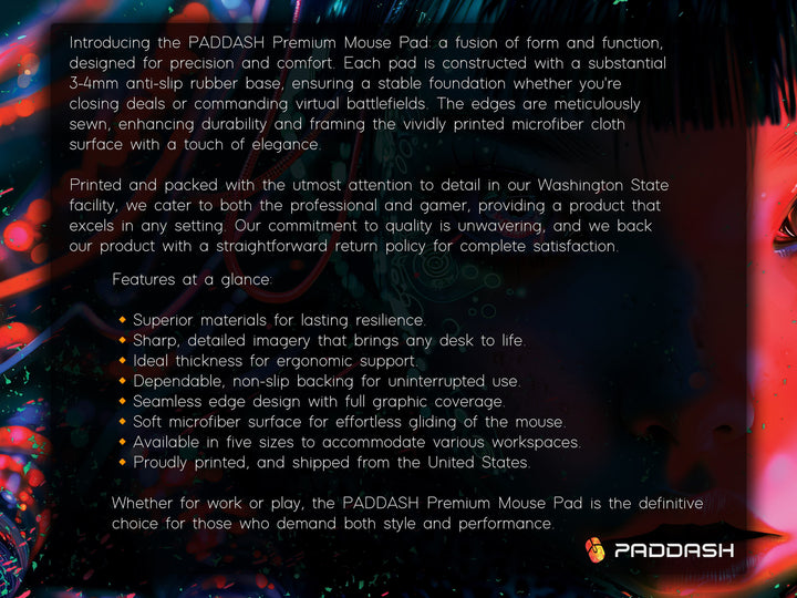 Cybernetic Reverie Design 4, Desk Pad, Mouse Pad, Desk Mat, Neon Depths, Cyber Reflections