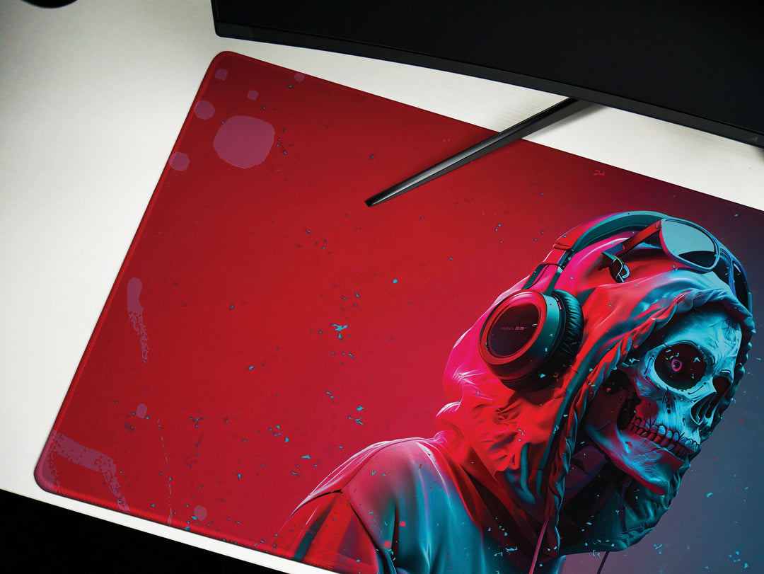 ElectroSkull Design 2, Desk Pad, Mouse Pad, Desk Mat, Cyber Beat, Neon Melody