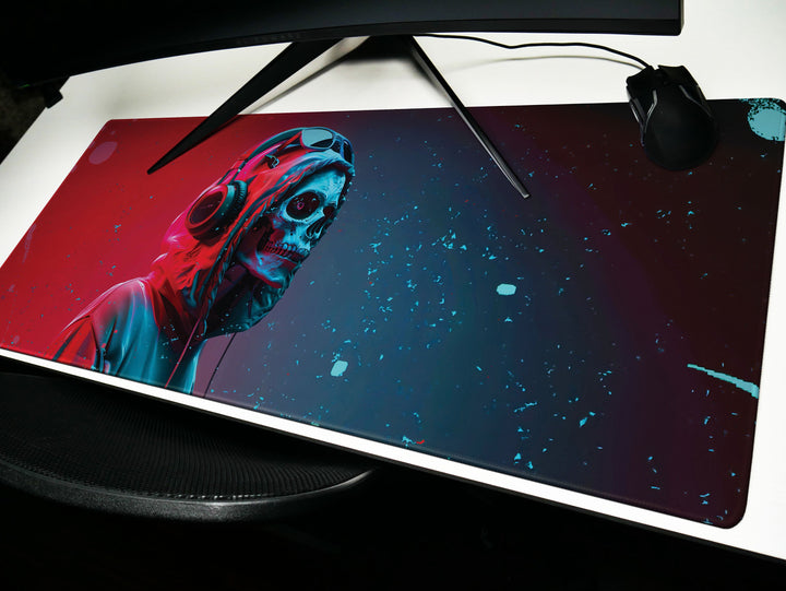 ElectroSkull Design 2, Desk Pad, Mouse Pad, Desk Mat, Cyber Beat, Neon Melody