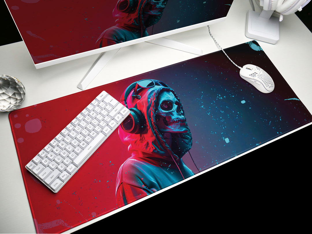 ElectroSkull Design 2, Desk Pad, Mouse Pad, Desk Mat, Cyber Beat, Neon Melody