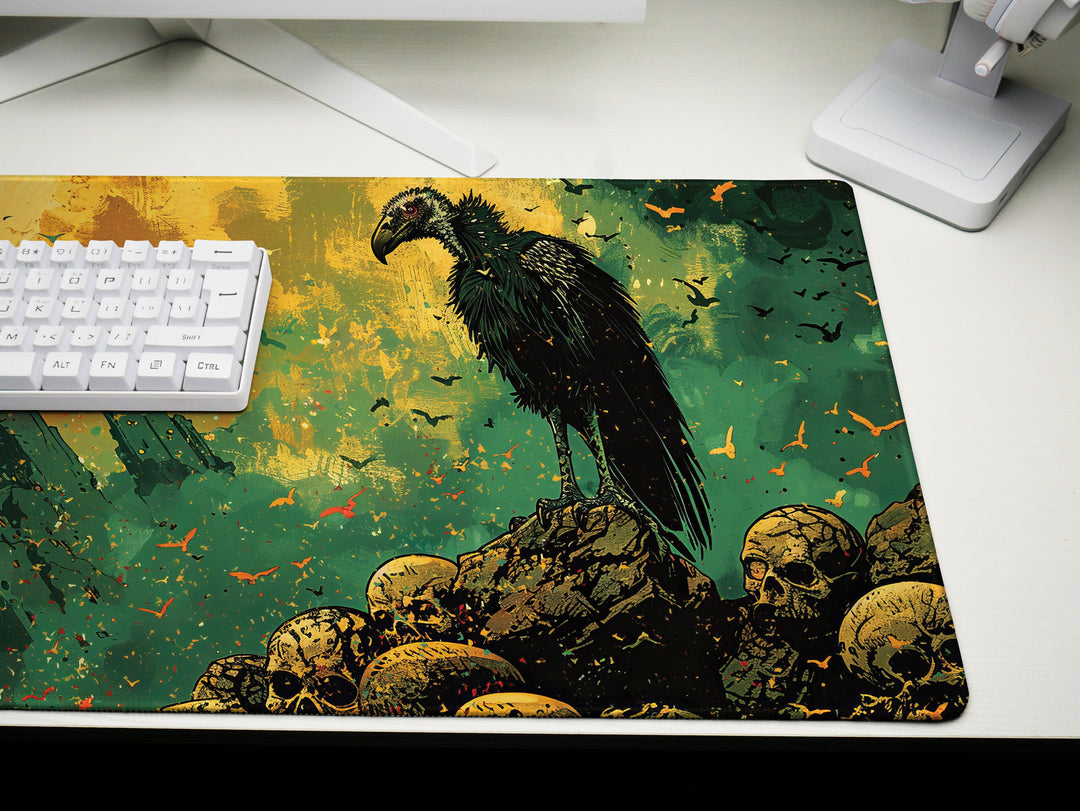 Golden Odyssey Design 2, Desk Pad, Stylized Vulture & Ruins, Artisan Brush Strokes, Mythical Beasts Desk Mat