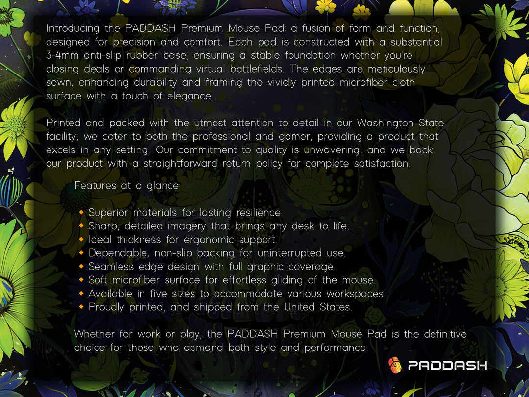 Floral Requiem Design 1, Desk Pad, Mouse Pad, Desk Mat, Lush Blossoms & Skull, Nature Meets Mystic, Vibrant Office Decor