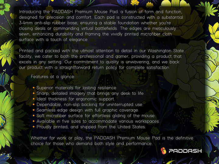 Floral Requiem Design 1, Desk Pad, Mouse Pad, Desk Mat, Lush Blossoms & Skull, Nature Meets Mystic, Vibrant Office Decor