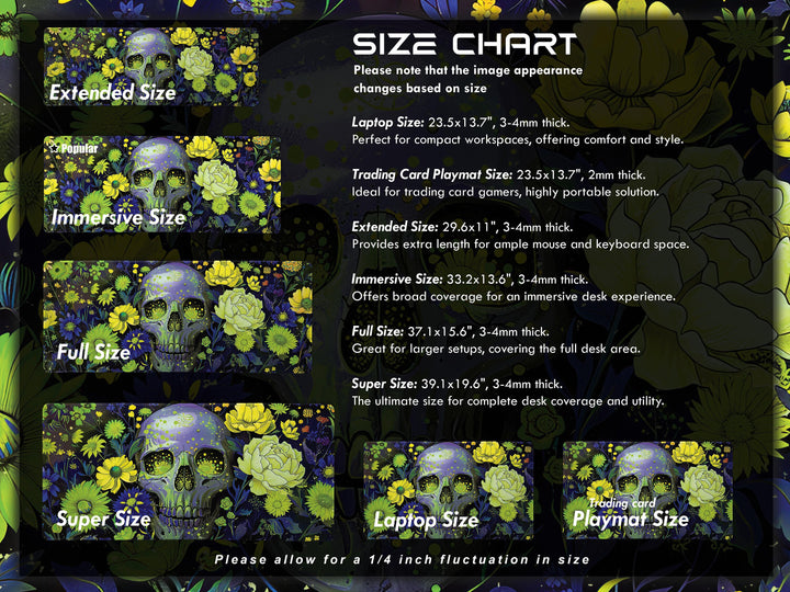 Floral Requiem Design 1, Desk Pad, Mouse Pad, Desk Mat, Lush Blossoms & Skull, Nature Meets Mystic, Vibrant Office Decor