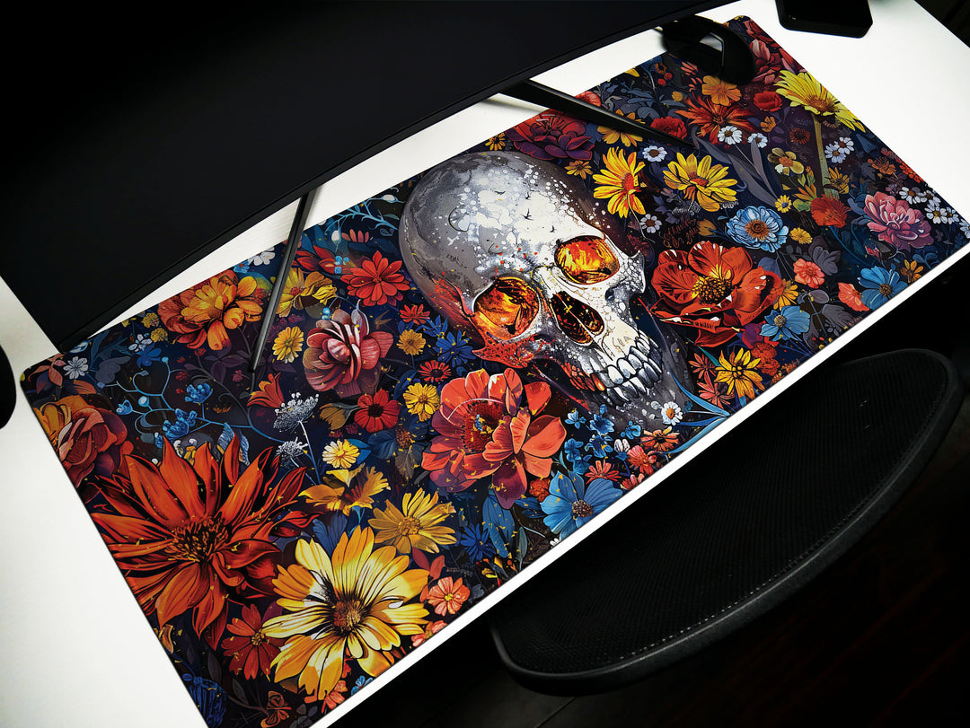 Floral Requiem Design 2, Desk Pad, Mouse Pad, Desk Mat, Eternal Garden & Skull, Bold Elegance, Artistic Workspace