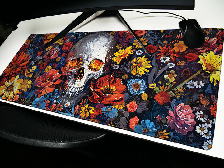 Floral Requiem Design 2, Desk Pad, Mouse Pad, Desk Mat, Eternal Garden & Skull, Bold Elegance, Artistic Workspace