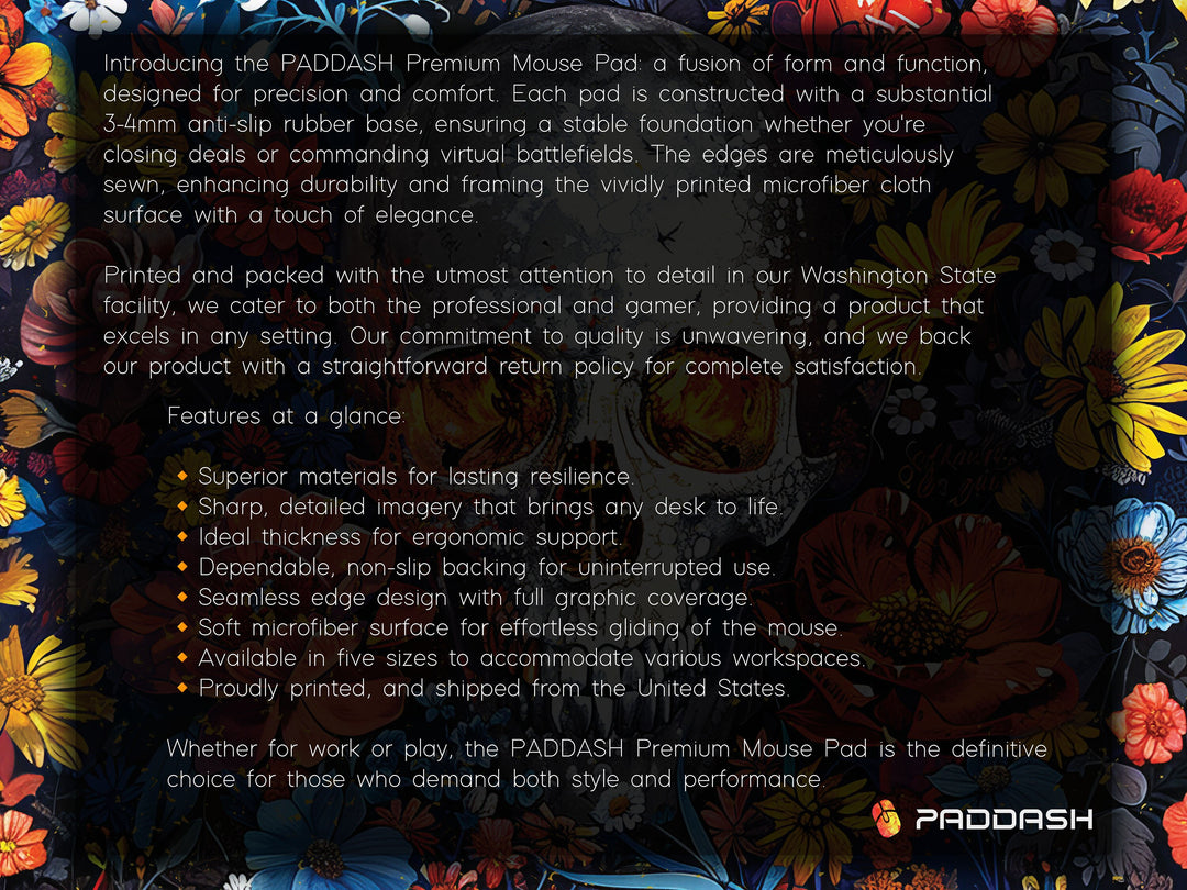 Floral Requiem Design 2, Desk Pad, Mouse Pad, Desk Mat, Eternal Garden & Skull, Bold Elegance, Artistic Workspace