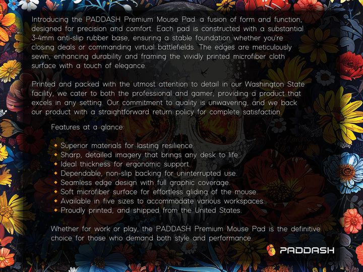 Floral Requiem Design 2, Desk Pad, Mouse Pad, Desk Mat, Eternal Garden & Skull, Bold Elegance, Artistic Workspace