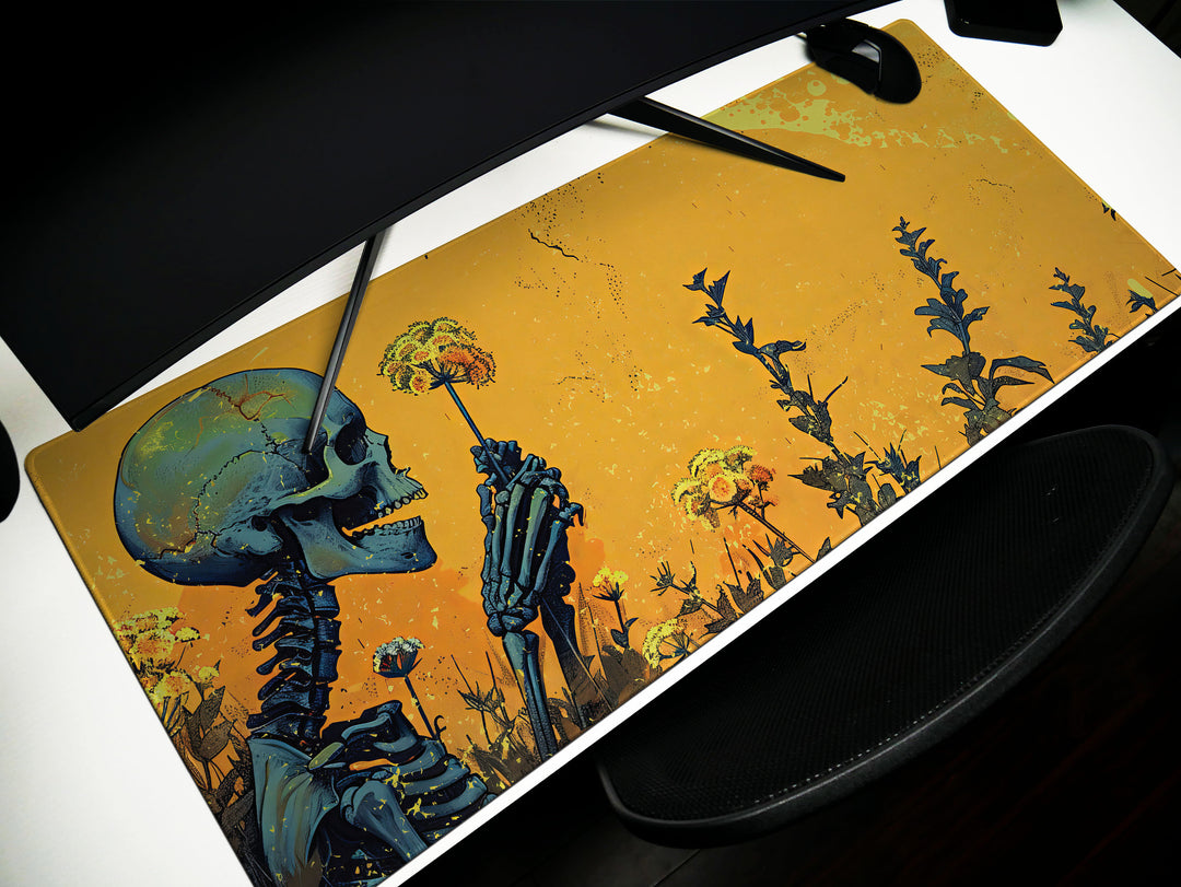 Floral Requiem Design 5, Desk Pad, Mouse Pad, Desk Mat, Golden Contemplation, Solemn Reflection, Radiant Workspace