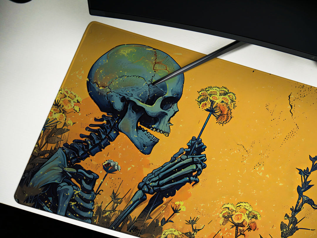 Floral Requiem Design 5, Desk Pad, Mouse Pad, Desk Mat, Golden Contemplation, Solemn Reflection, Radiant Workspace