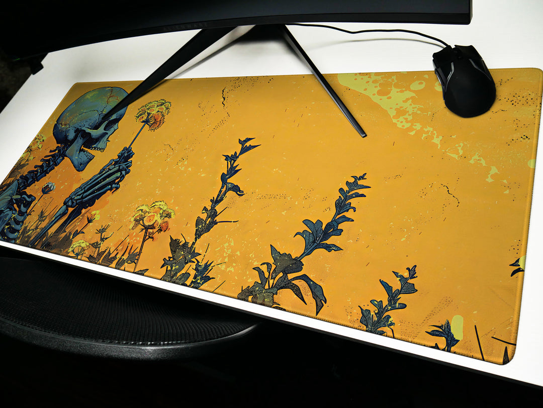 Floral Requiem Design 5, Desk Pad, Mouse Pad, Desk Mat, Golden Contemplation, Solemn Reflection, Radiant Workspace