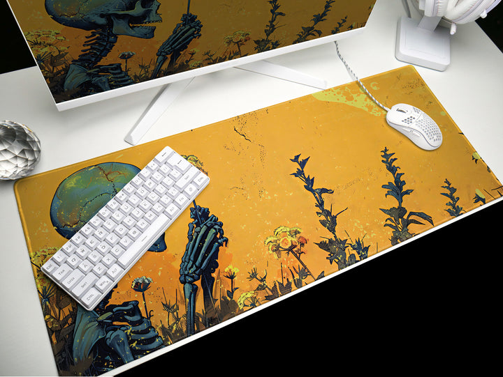 Floral Requiem Design 5, Desk Pad, Mouse Pad, Desk Mat, Golden Contemplation, Solemn Reflection, Radiant Workspace