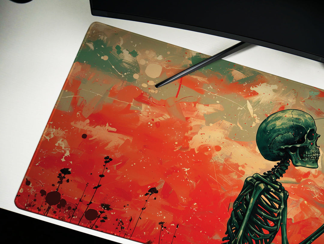 Floral Requiem Design 6, Desk Pad, Mouse Pad, Desk Mat, Crimson Admiration, Passionate Presence, Dynamic Workspace