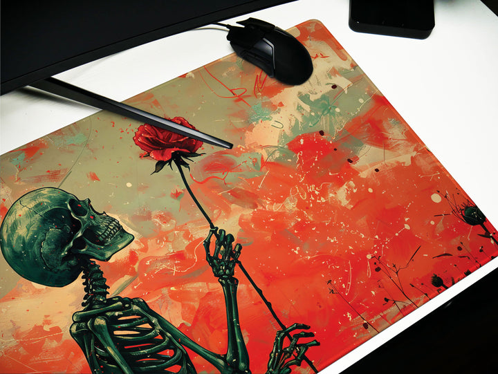 Floral Requiem Design 6, Desk Pad, Mouse Pad, Desk Mat, Crimson Admiration, Passionate Presence, Dynamic Workspace
