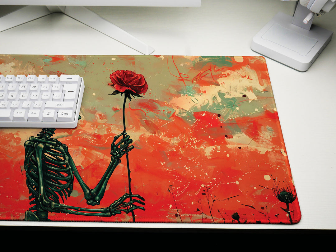 Floral Requiem Design 6, Desk Pad, Mouse Pad, Desk Mat, Crimson Admiration, Passionate Presence, Dynamic Workspace