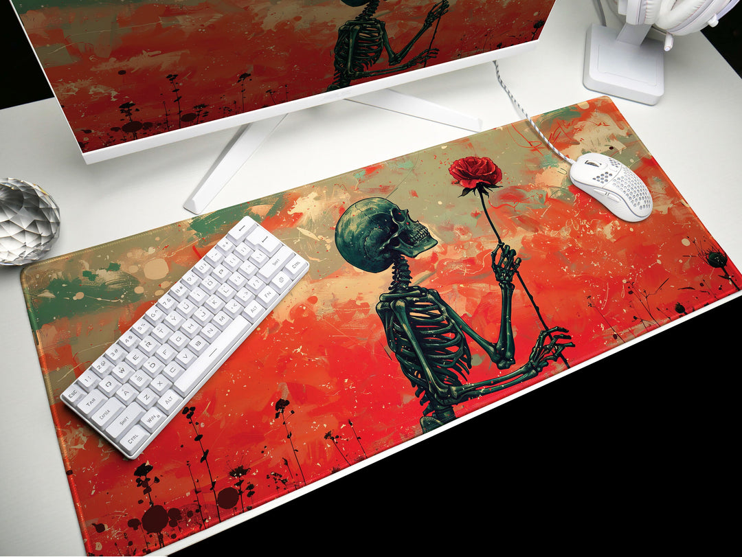 Floral Requiem Design 6, Desk Pad, Mouse Pad, Desk Mat, Crimson Admiration, Passionate Presence, Dynamic Workspace
