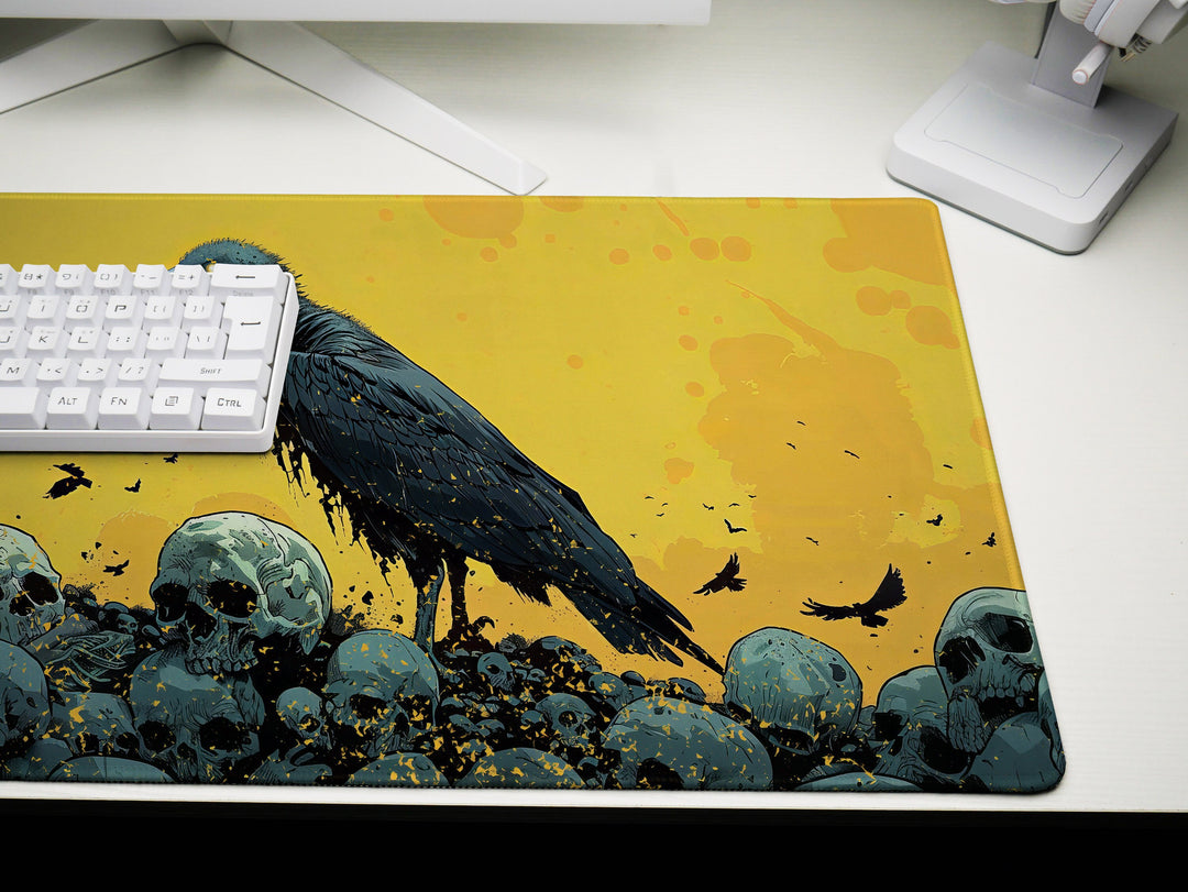 Solar Sovereign Design 4, Desk Pad, Commanding Vulture Silhouette, Sunlit Skull Field, Mythical Beasts Desk Mat
