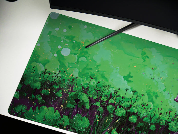 Floral Requiem Design 4, Desk Pad, Mouse Pad, Desk Mat, Verdant Reverie, Reflective Serenity, Enigmatic Workspace
