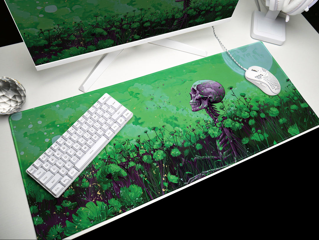 Floral Requiem Design 4, Desk Pad, Mouse Pad, Desk Mat, Verdant Reverie, Reflective Serenity, Enigmatic Workspace