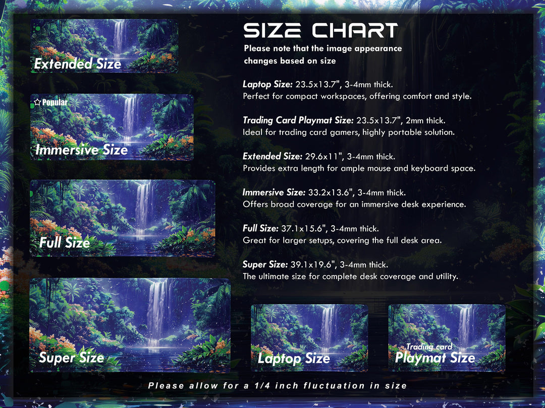 Paradise Falls Design 3, Desk Pad, Wide Mouse Pad, Twilight Jungle Ambiance, Serene Waterfall, Floral Harmony